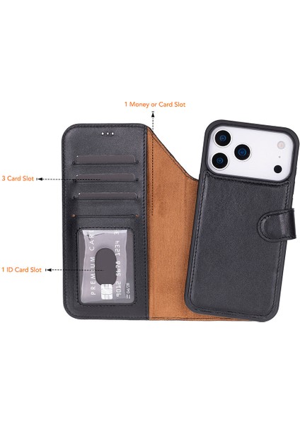 Bloomcase Magic Wallet Obsidian Black Apple iPhone 17 Pro (6.3") Hakiki Deri Çıkarılabilir Cüzdanlı Telefon Kılıfı modelleri
