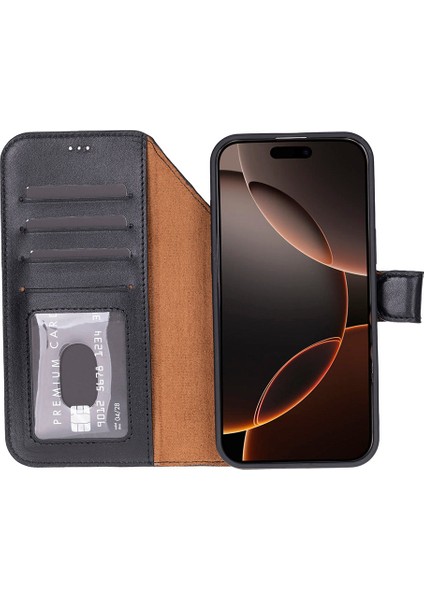 Bloomcase Magic Wallet Obsidian Black Apple iPhone 17 Pro (6.3") Hakiki Deri Çıkarılabilir Cüzdanlı Telefon Kılıfı indirimleri
