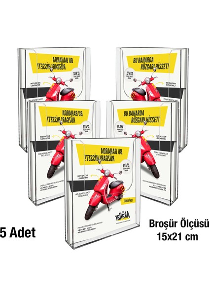 5 Adet A5 (15X21) Duvar Tipi Akrilik Broşürlük Standı - Evrak Rafı