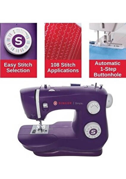 3337 Fashion Mate Elektronik Dikiş Makinesi Mor 29 Dikiş Deseni ile Kullanıma Uygun