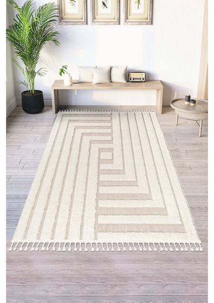 Mılan Krem Bej Yumuşak Bukleli ve Havlı Iskandinav Makine Dokuma Halı modelleri