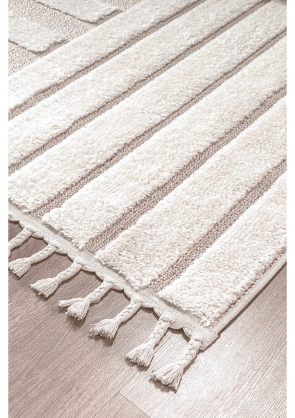 Mılan Krem Bej Yumuşak Bukleli ve Havlı Iskandinav Makine Dokuma Halı fırsatları