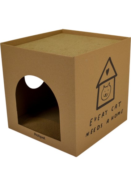 Karton Kedi Evi ve Tırmalama Kutusu 32X32X32 cm –çift Fonksiyonlu Kedi Evi ve Tırmalaması