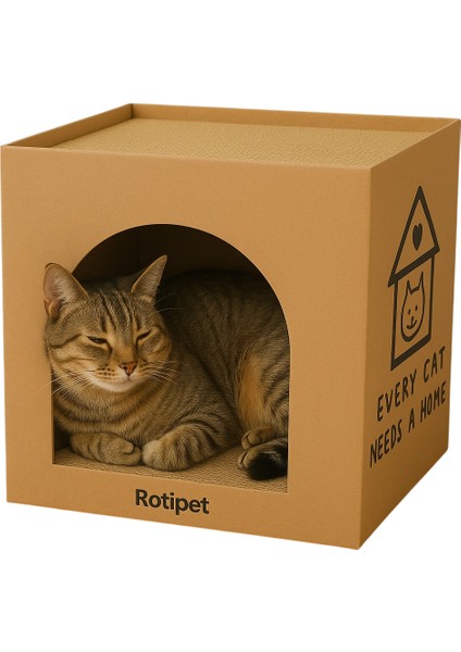 Karton Kedi Evi ve Tırmalama Kutusu 32X32X32 cm –çift Fonksiyonlu Kedi Evi ve Tırmalaması fırsatları