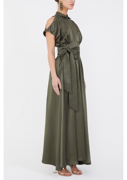 Haki Belden Bağlamalı Uzun Elbise 92982 indirimleri