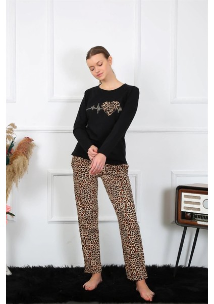 Kadın Penye Uzun Kol Pijama Takım Siyah