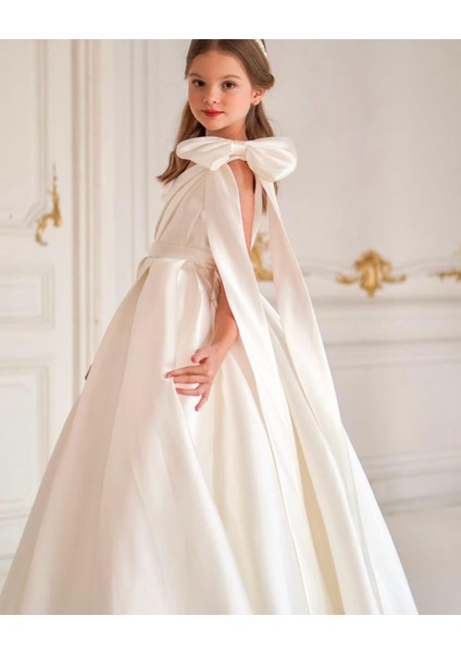 Kız Çocuk Tasarım Omuz Detaylı Prenses Elbise