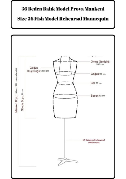 Balık Model Profesyonel Terzi Mankeni Prova Mankeni (36-38-40-42 Beden Seçenekleri) fiyatları