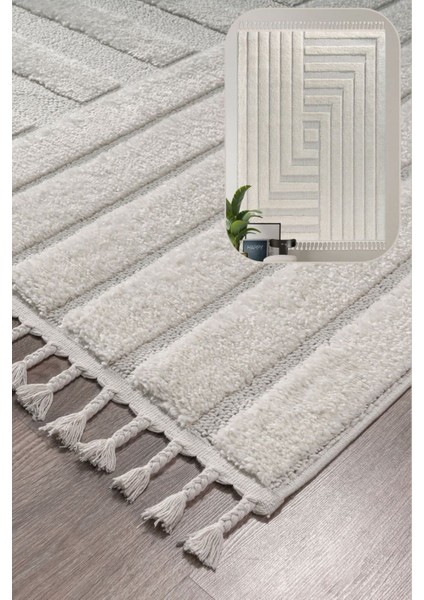 Mılan Krem Krem Yumuşak Bukleli ve Havlı Iskandinav Makine Dokuma Halı