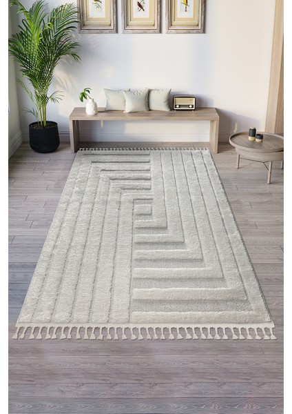 Mılan Krem Krem Yumuşak Bukleli ve Havlı Iskandinav Makine Dokuma Halı modelleri