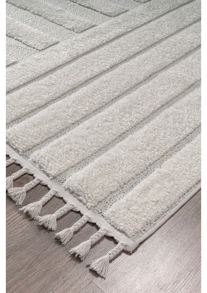 Mılan Krem Krem Yumuşak Bukleli ve Havlı Iskandinav Makine Dokuma Halı