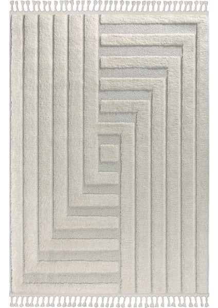 Mılan Krem Krem Yumuşak Bukleli ve Havlı Iskandinav Makine Dokuma Halı