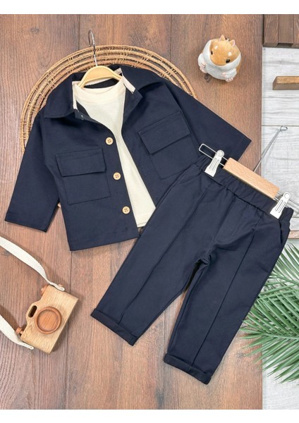 Gabardin Likralı Pamuklu Sweatshirt Premium Kalite 3 Lü Erkek Bebek Takım