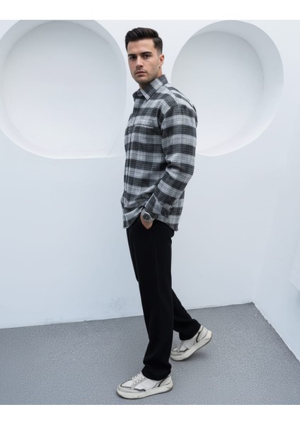 Erkek Siyah Oversize Kışlık Ekose Gömlek Flanel Kumaş fiyatları