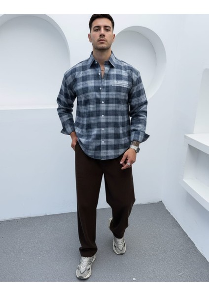 Erkek Lacivert Oversize Kışlık Ekose Gömlek Flanel Kumaş fiyatları