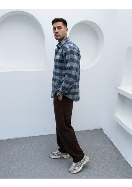 Erkek Lacivert Oversize Kışlık Ekose Gömlek Flanel Kumaş modelleri