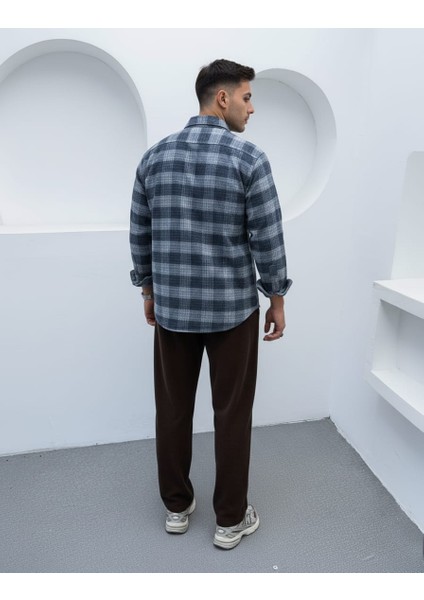 Erkek Lacivert Oversize Kışlık Ekose Gömlek Flanel Kumaş fırsatları