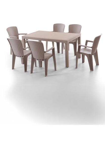 Side 6 Kişilik Rattan Masa Sandalye Takımı Cappuccino