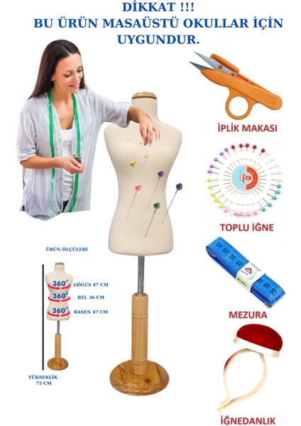 Dikiş Setli Krem Kumaşlı Ahşap Ayaklı Okullar Için 50 Eşelli Minyatür Terzi Mankeni Prova Mankeni fiyatları