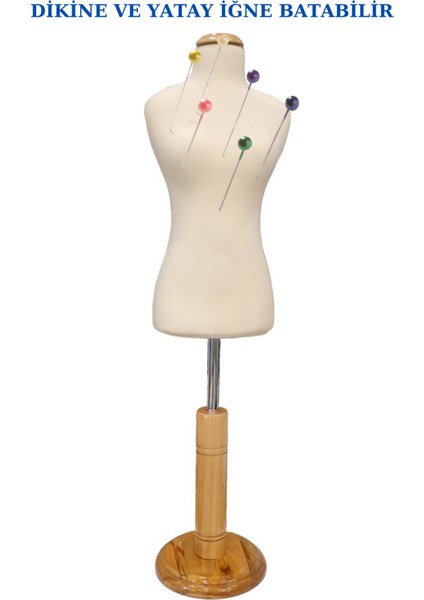 Dikiş Setli Krem Kumaşlı Ahşap Ayaklı Okullar Için 50 Eşelli Minyatür Terzi Mankeni Prova Mankeni fırsatları