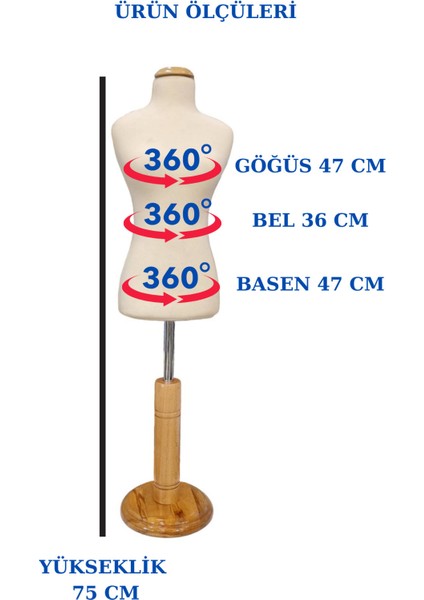 Dikiş Setli Krem Kumaşlı Ahşap Ayaklı Okullar Için 50 Eşelli Minyatür Terzi Mankeni Prova Mankeni