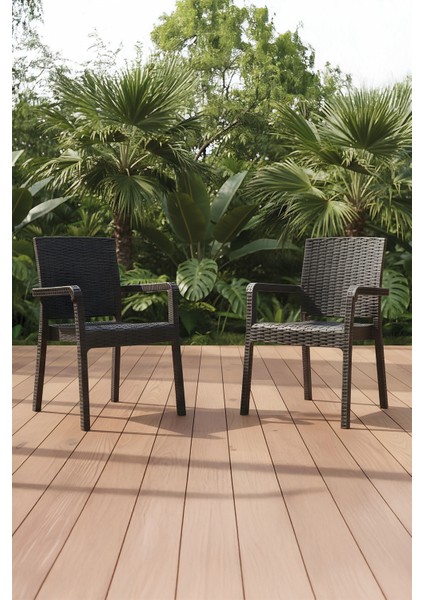 King 2'li Rattan Sandalye Kahve