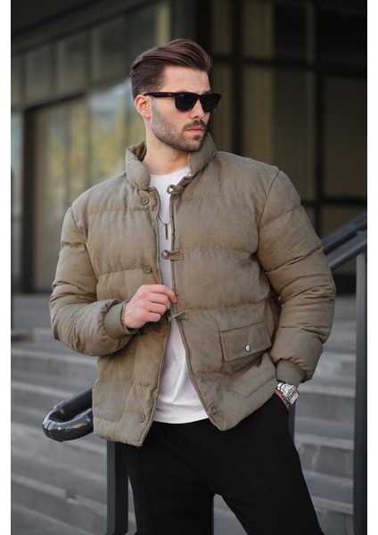 Haki Düğmeli Dik Yaka Erkek Şişme Mont E7435 fiyatları