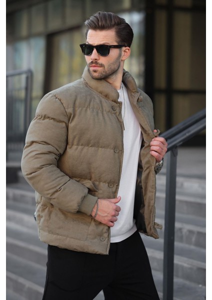 Haki Düğmeli Dik Yaka Erkek Şişme Mont E7435 fırsatları