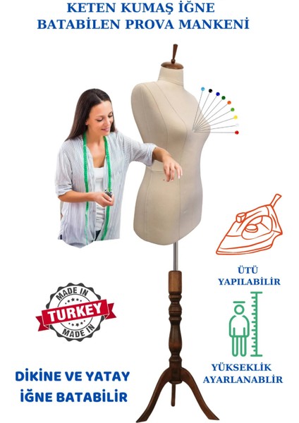 Keten Kumaş Süngerli Iğne Batabilen Prova Mankeni Terzi Mankeni Ket-01