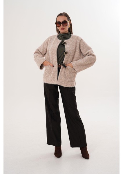 Çift Cepli Deri Toka Detaylı Bej Ceket SRP1057-1 fırsatları