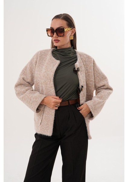 Çift Cepli Deri Toka Detaylı Bej Ceket SRP1057-1 indirimleri