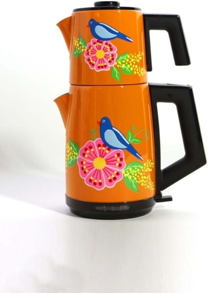 El Boyama Kuş Desenli Çay Makinesi, Şık ve Renkli Ev Dekorasyonu