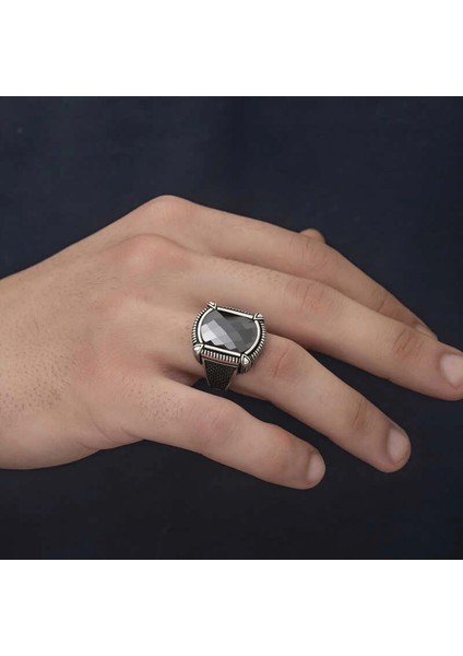 Gümüş Siyah Zirkon Taşlı Erkek Yüzük modelleri