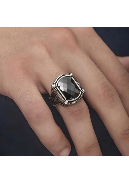 Gümüş Siyah Zirkon Taşlı Erkek Yüzük fırsatları