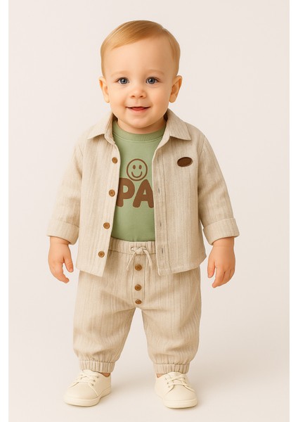 Emoji Baskılı %100 Pamuk Müslin Kumaş Bebek ve Çocuk Erkek Üçlü Takım