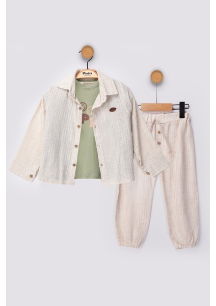 Emoji Baskılı %100 Pamuk Müslin Kumaş Bebek ve Çocuk Erkek Üçlü Takım fiyatları