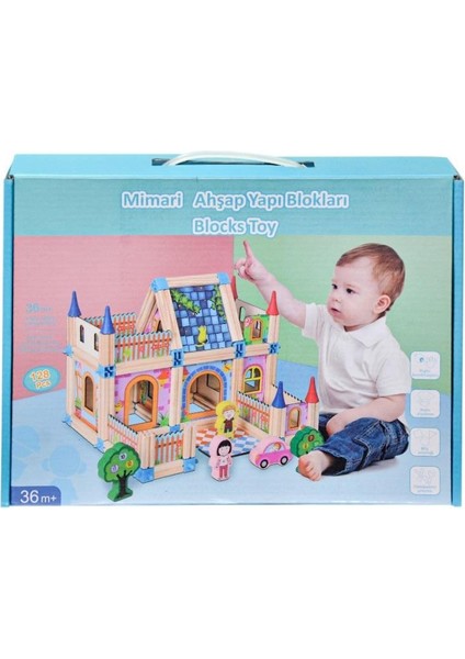 Nessiworld KZL-2102102 Ahşap Mimari Yapı Blokları 128 Parça