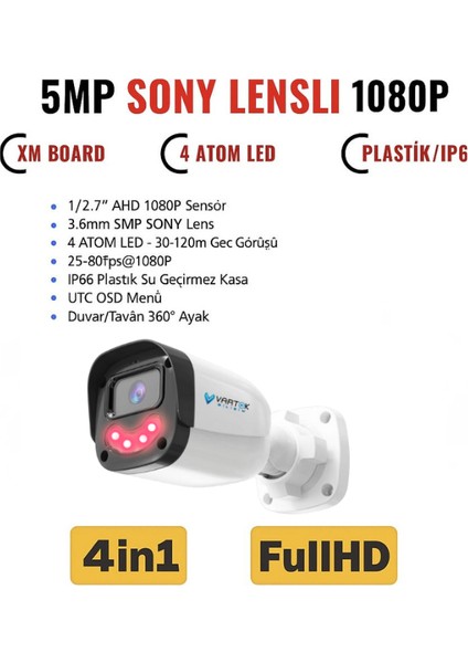 5`li 5mp Full Hd 1080P Atom Ledli Güvenlik Kamera Seti Gece Görüşlü Tak Çalıştır Ip Gerektirmez Su Geçirmez fiyatları