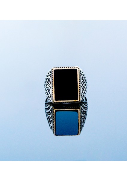 Osmanlı Stil 925 Ayar Gümüş Vintage Siyah Oniks Taşlı Yüzük Parmağa Göre Ayarlanır 12.78 gr