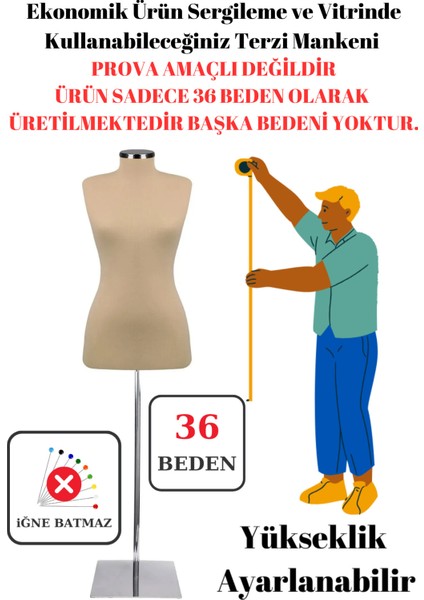 Bütçe Dostu Estetik Görünüm 36 Beden Terzi Mankeni Vitrin Mankeni ( Iğne Batmaz-Tek Bedendir)