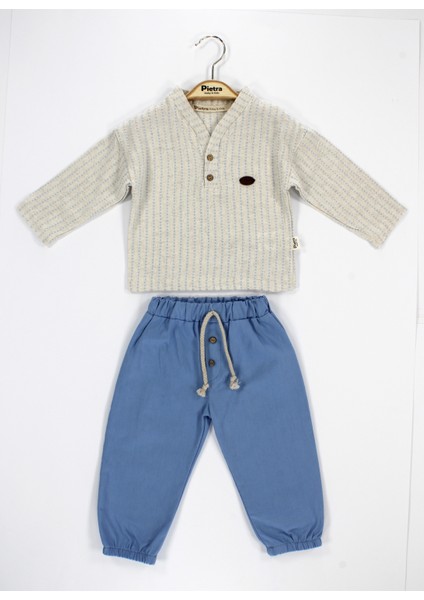 V Yaka Çizgili %100 Pamuk Müslin Kumaş Bebek ve Çocuk Erkek Ikili Takım fiyatları