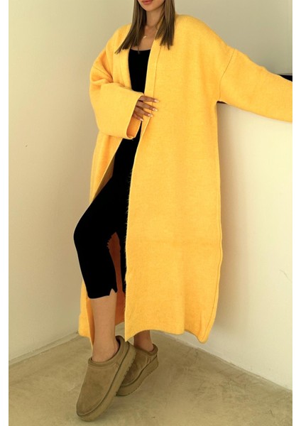 Oversize Kalın Triko Uzun Hırka Sarı 8274 fırsatları