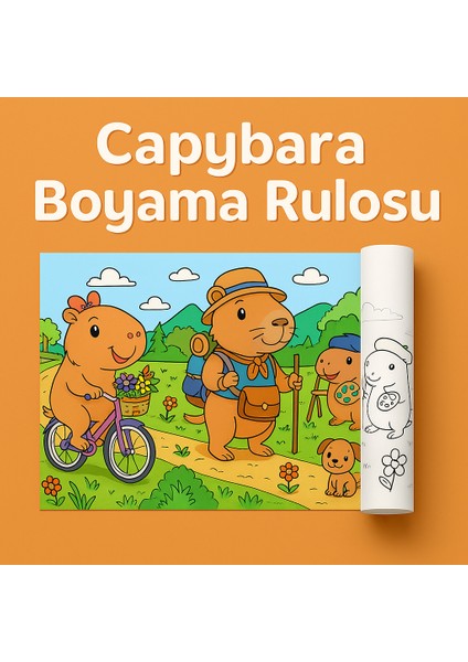 Capybara Boyama Rulosu – 3 Metre Sevimli Capybara Karakterleri | Çocuklar için Uzun Boyama Kağıdı