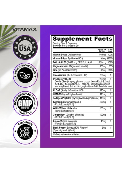 Alpha Lipoc Acid+Msm+Magnesium+Arnica+Turmeric+B6+B9+Glucosamine 60 Kapsül fiyatları