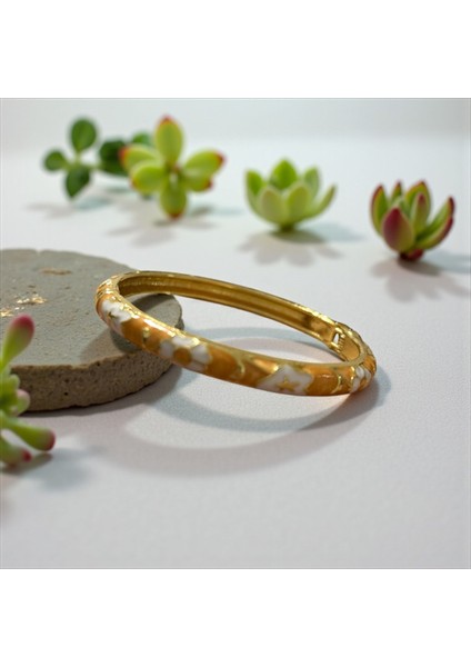 Turuncu Beyaz Çiçekli Bileklik