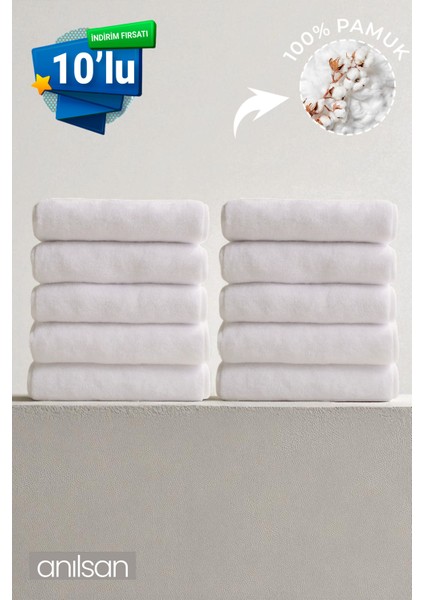 10'lu Beyaz Banyo Havlusu - 70 x 140 cm , PAMUK, Spa ve Otel Havlusu, Günlük Kullanıma Uygun