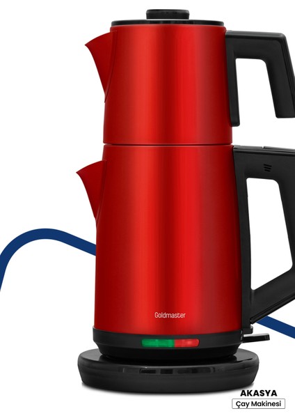 Kırmızı Xl 2200W Damlatmayan Çelik Çay ve Su Isıtıcı