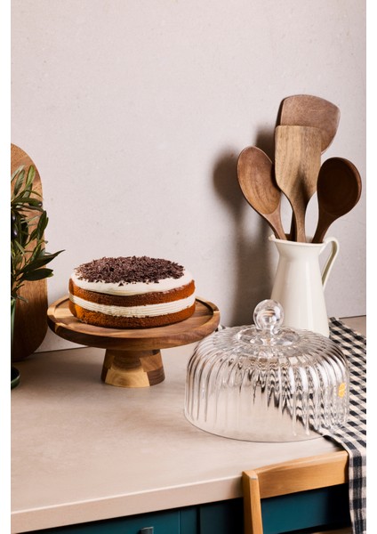 Lion Akasya Standlı Cam Kek Fanusu Ayaklı 22 cm