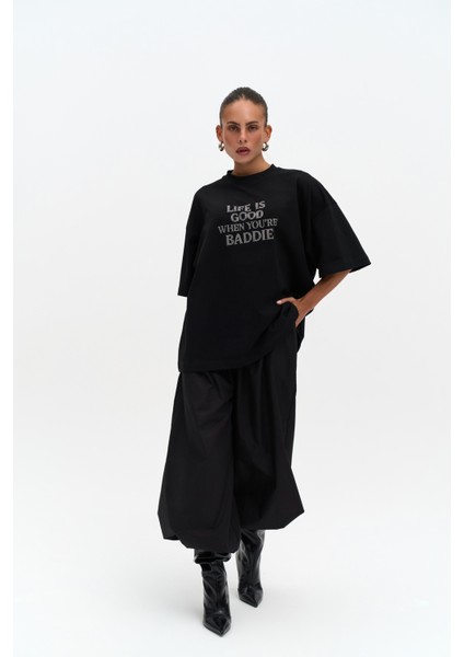 Baddie Oversize Siyah T-Shirt