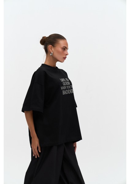 Baddie Oversize Siyah T-Shirt fırsatları